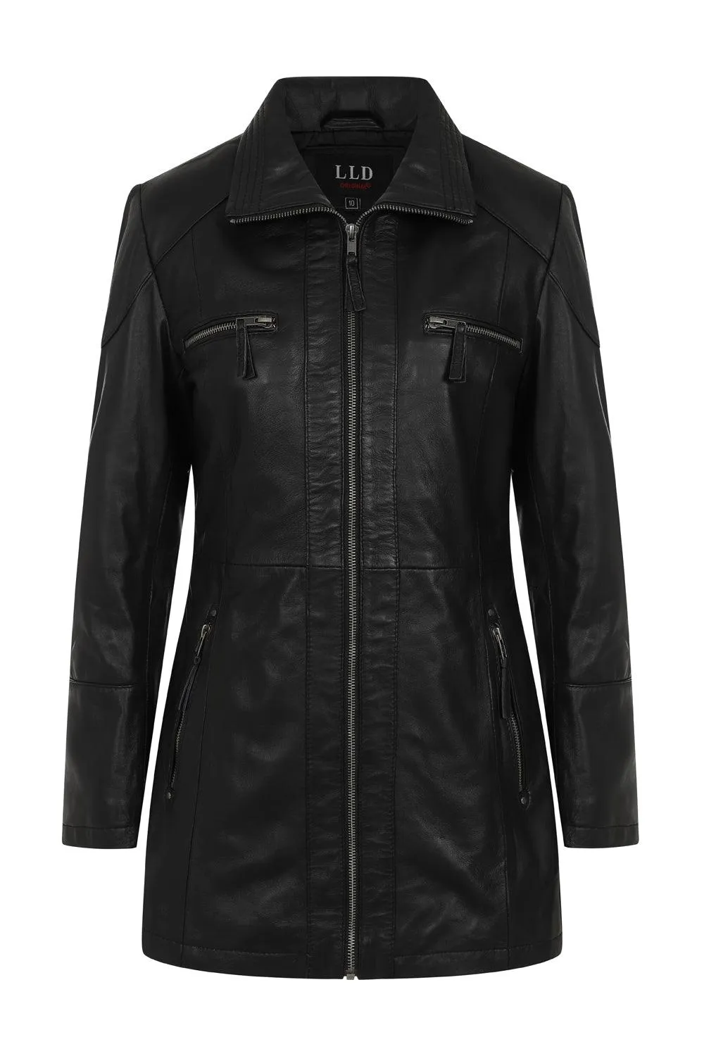 Women's Beautiful Hip Length Black Leather Jacket - 'ALEXA'