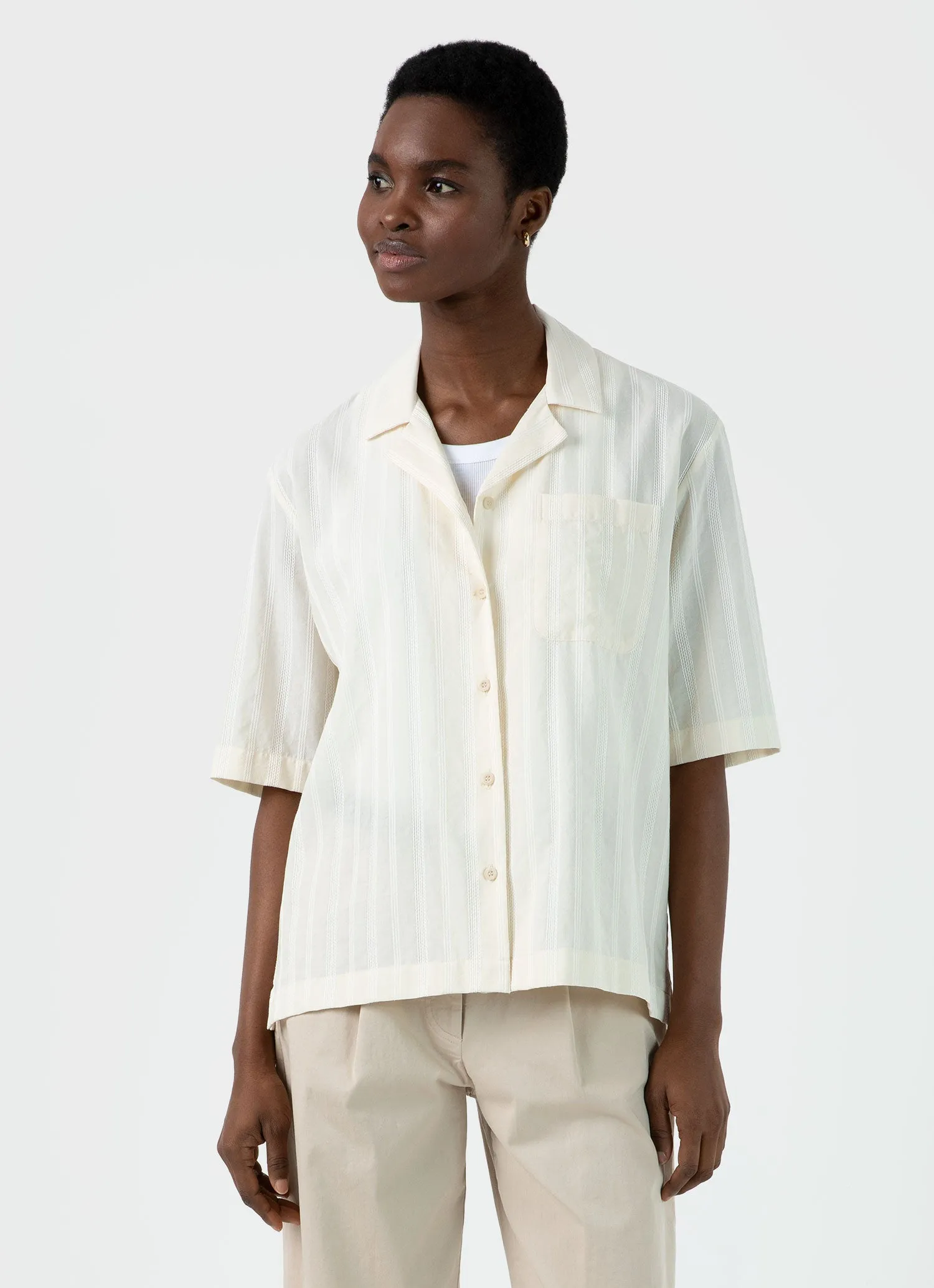 Women's Camp Collar Shirt in Ecru