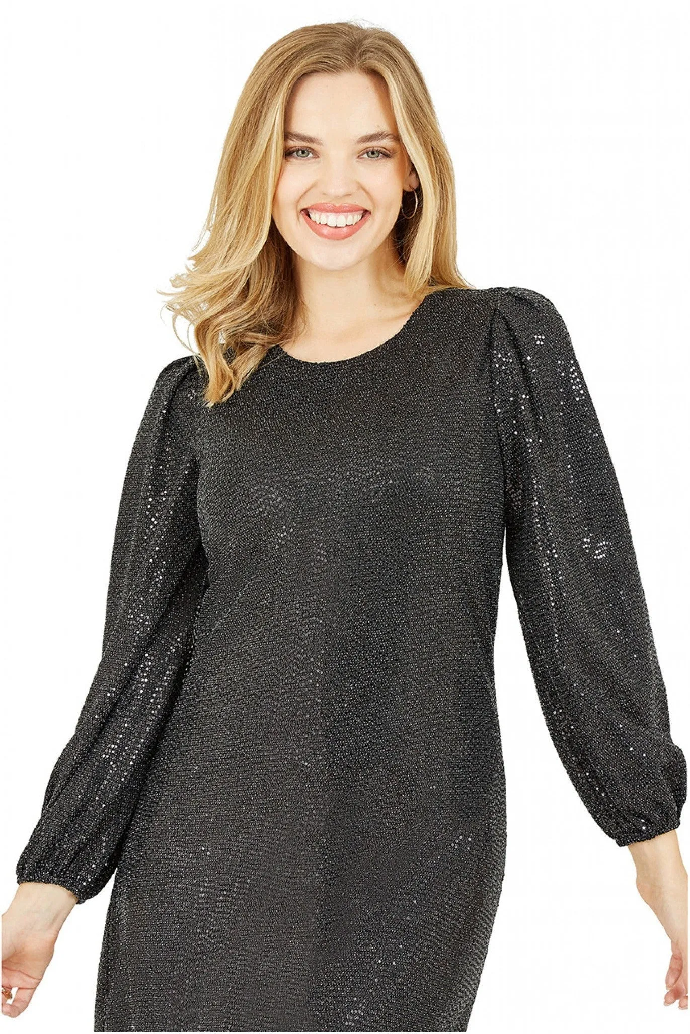 Yumi Black Sequin Long Sleeve Tunic Dress